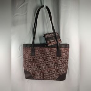 SOLD! Etienne Aigner Vintage Leather and Monogram Burgundy Bag Tote Wallet Key